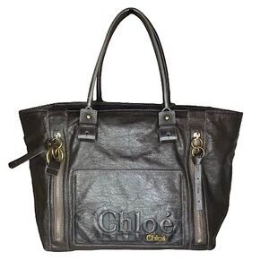 CHLOE ECLIPSE Logo Chocolate Brown Shoulder Bag with Exterior Zipper Pockets